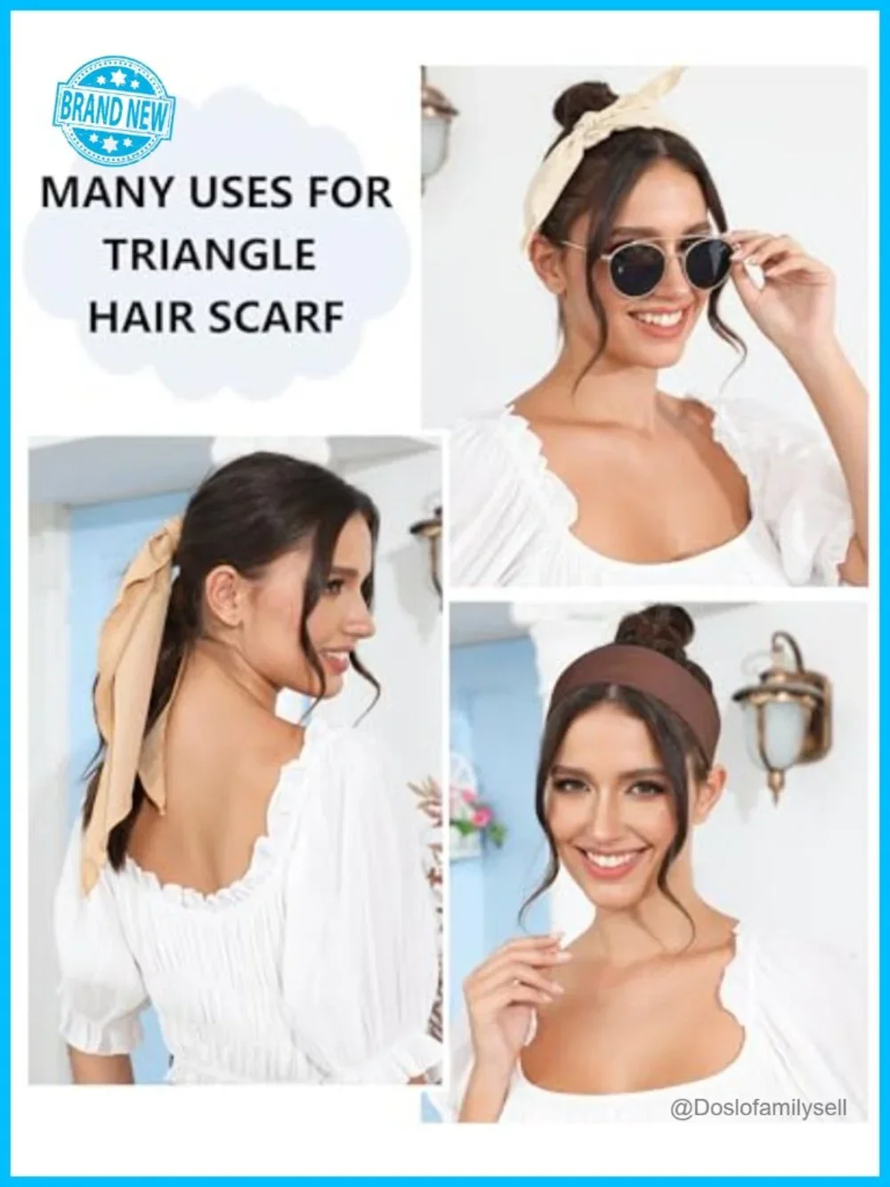 3 Pack Tie-Back Triangle Head Scarves for Women - Polyester Boho Hair Bandanas